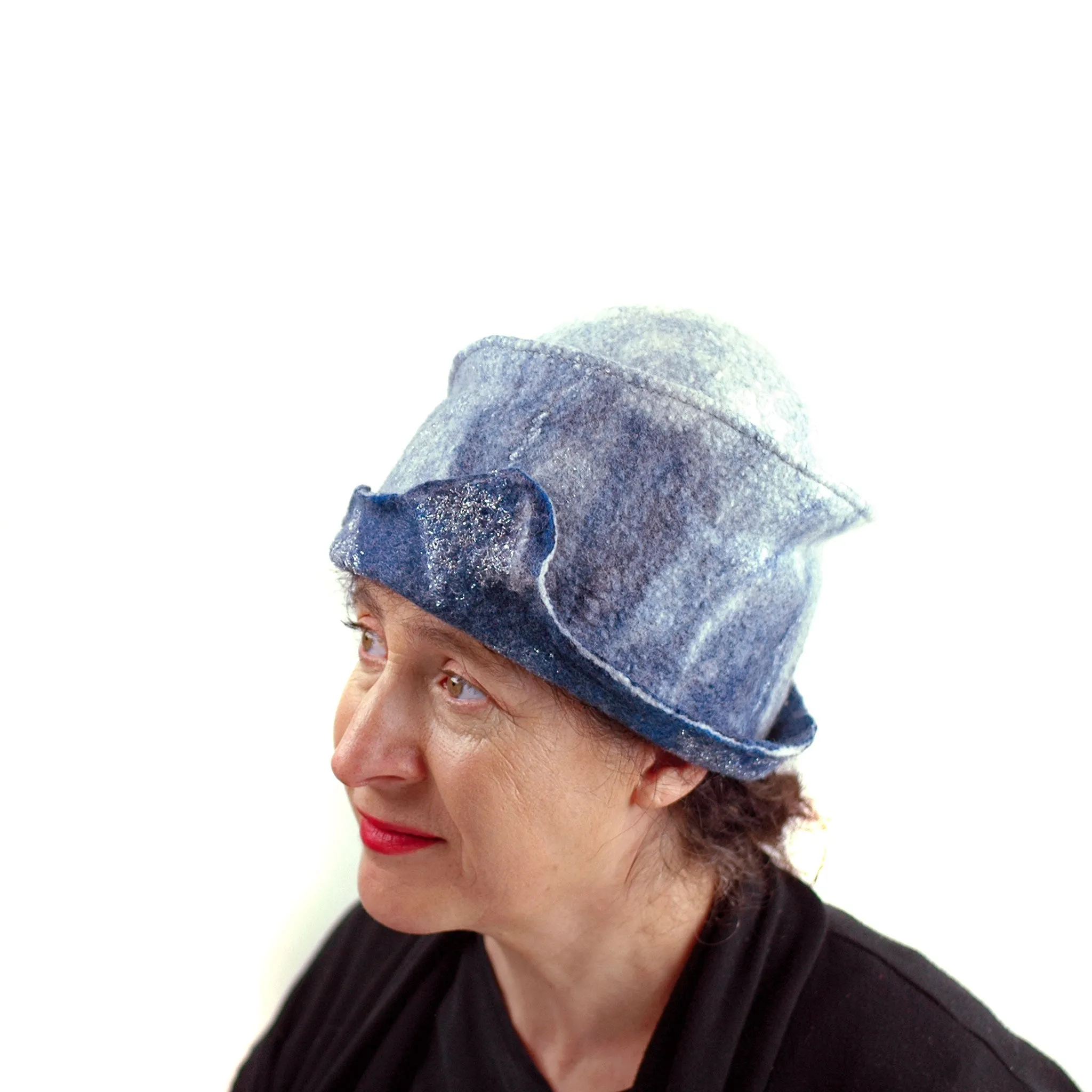 ~ Adopted ~ Ombre Indigo and White Felted Cloche