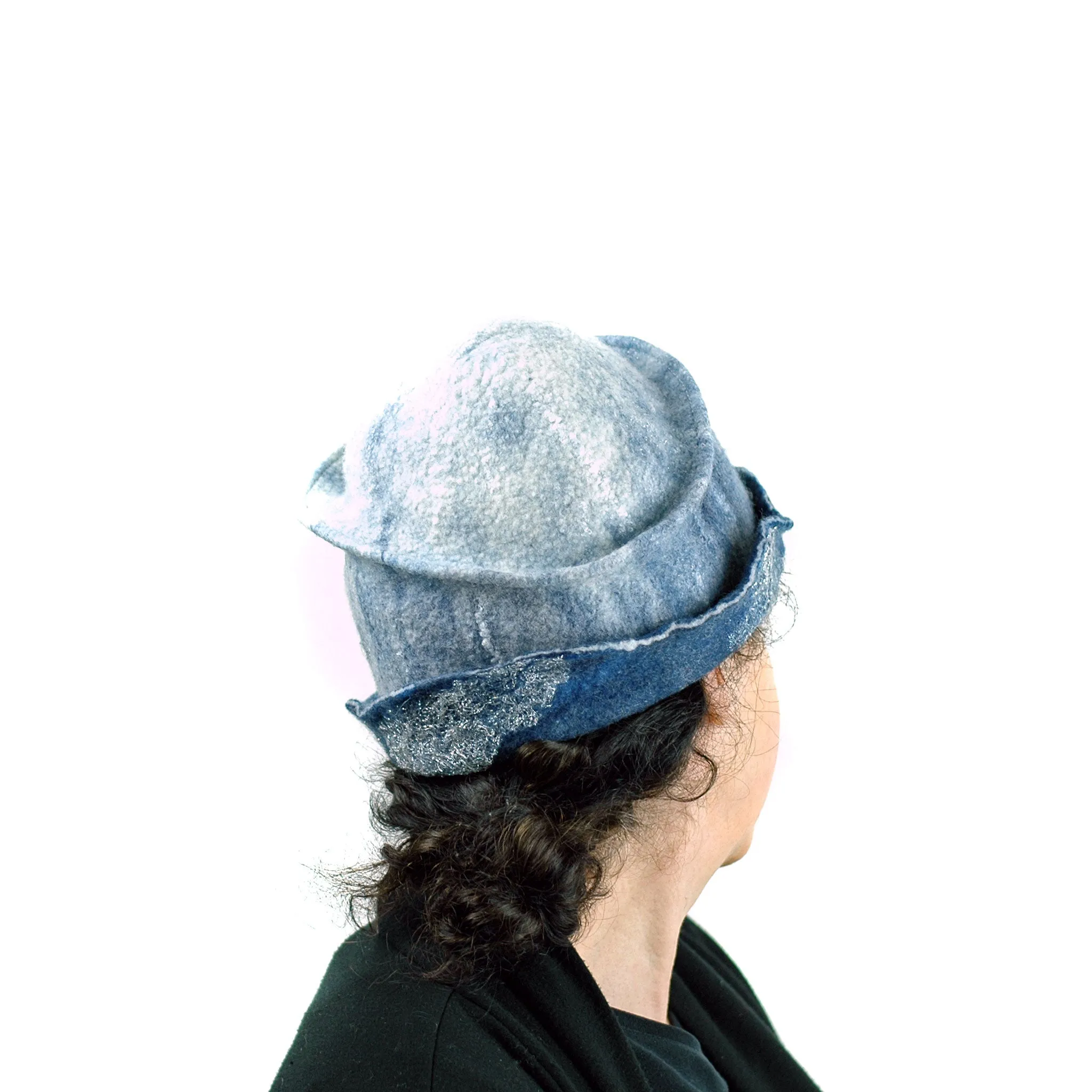 ~ Adopted ~ Ombre Indigo and White Felted Cloche