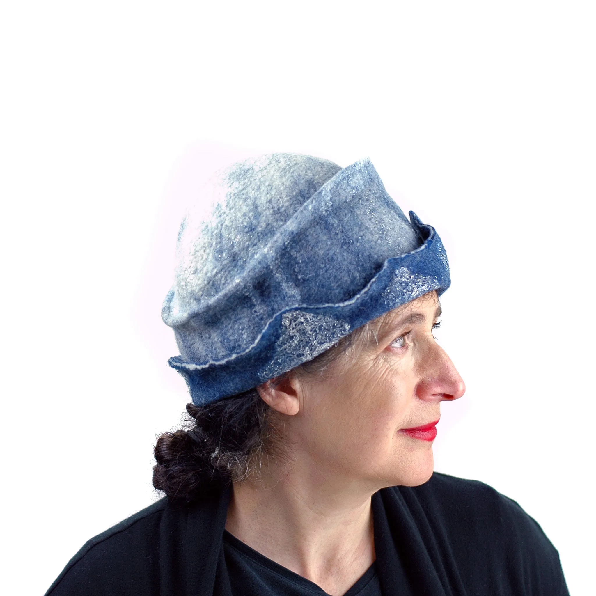 ~ Adopted ~ Ombre Indigo and White Felted Cloche