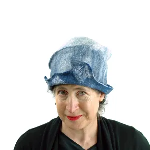 ~ Adopted ~ Ombre Indigo and White Felted Cloche