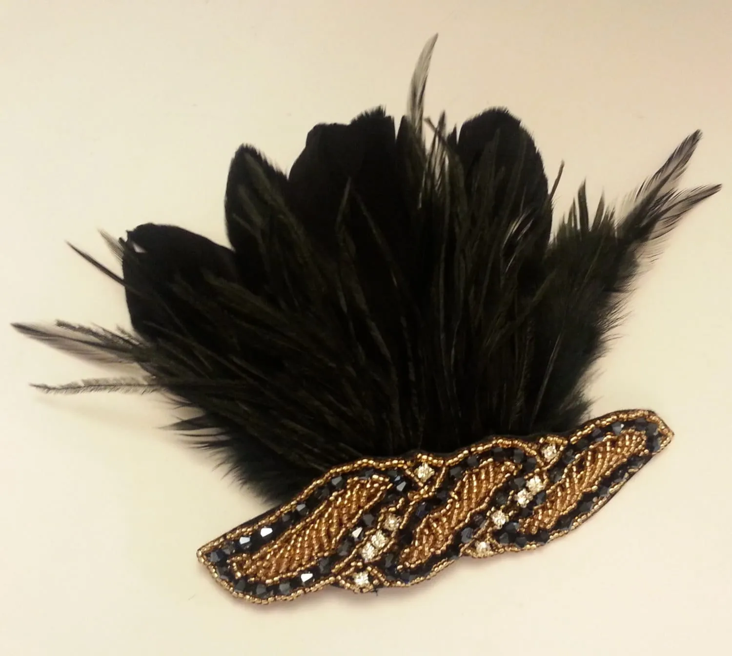 1920s Flapper Headpiece Black and Gold Vintage Gatsby Headband Crystal Beaded Great Gatsby Headband. Aliceband 1920's-40's sparkly headband