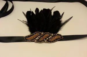 1920s Flapper Headpiece Black and Gold Vintage Gatsby Headband Crystal Beaded Great Gatsby Headband. Aliceband 1920's-40's sparkly headband