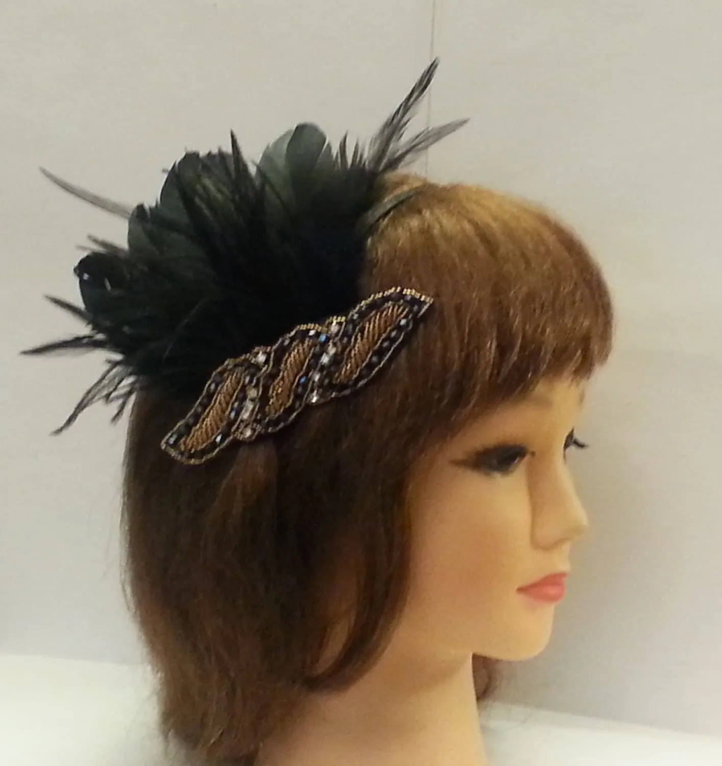 1920s Flapper Headpiece Black and Gold Vintage Gatsby Headband Crystal Beaded Great Gatsby Headband. Aliceband 1920's-40's sparkly headband