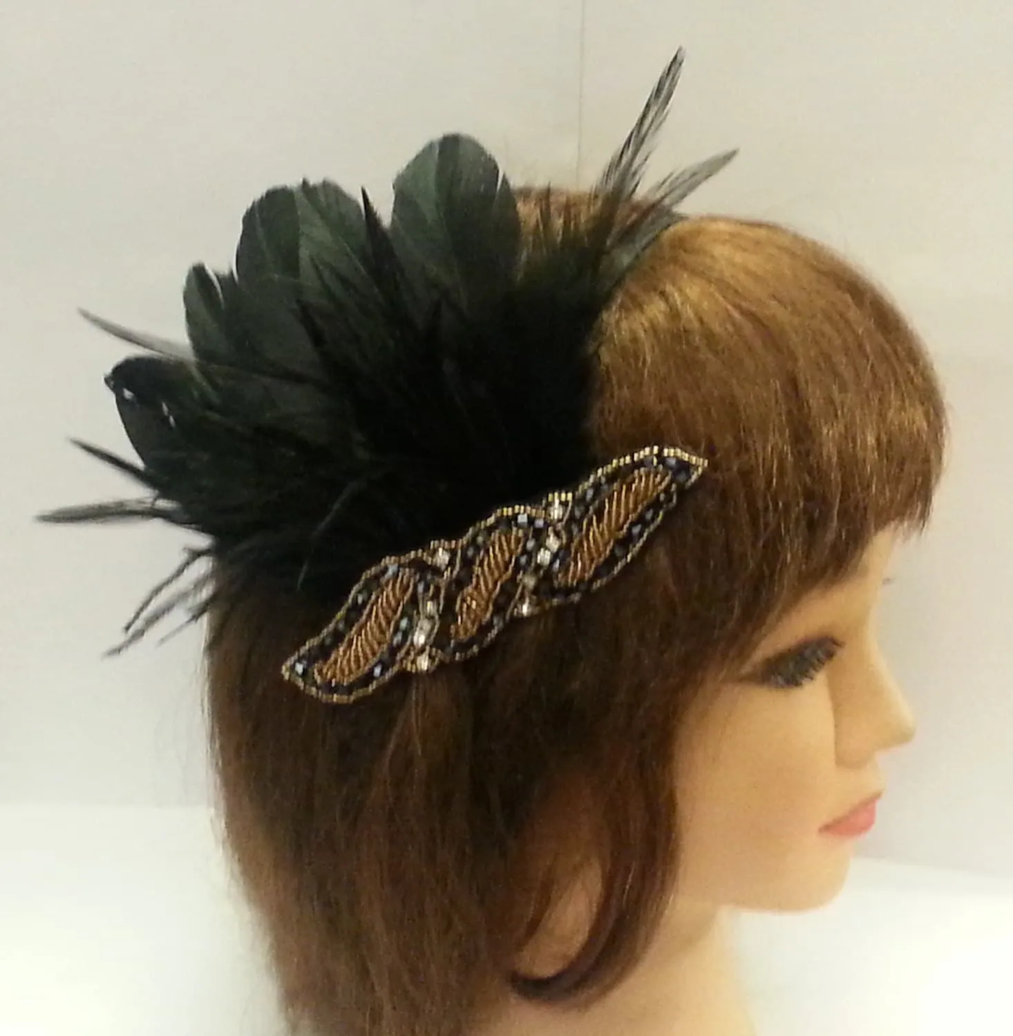 1920s Flapper Headpiece Black and Gold Vintage Gatsby Headband Crystal Beaded Great Gatsby Headband. Aliceband 1920's-40's sparkly headband