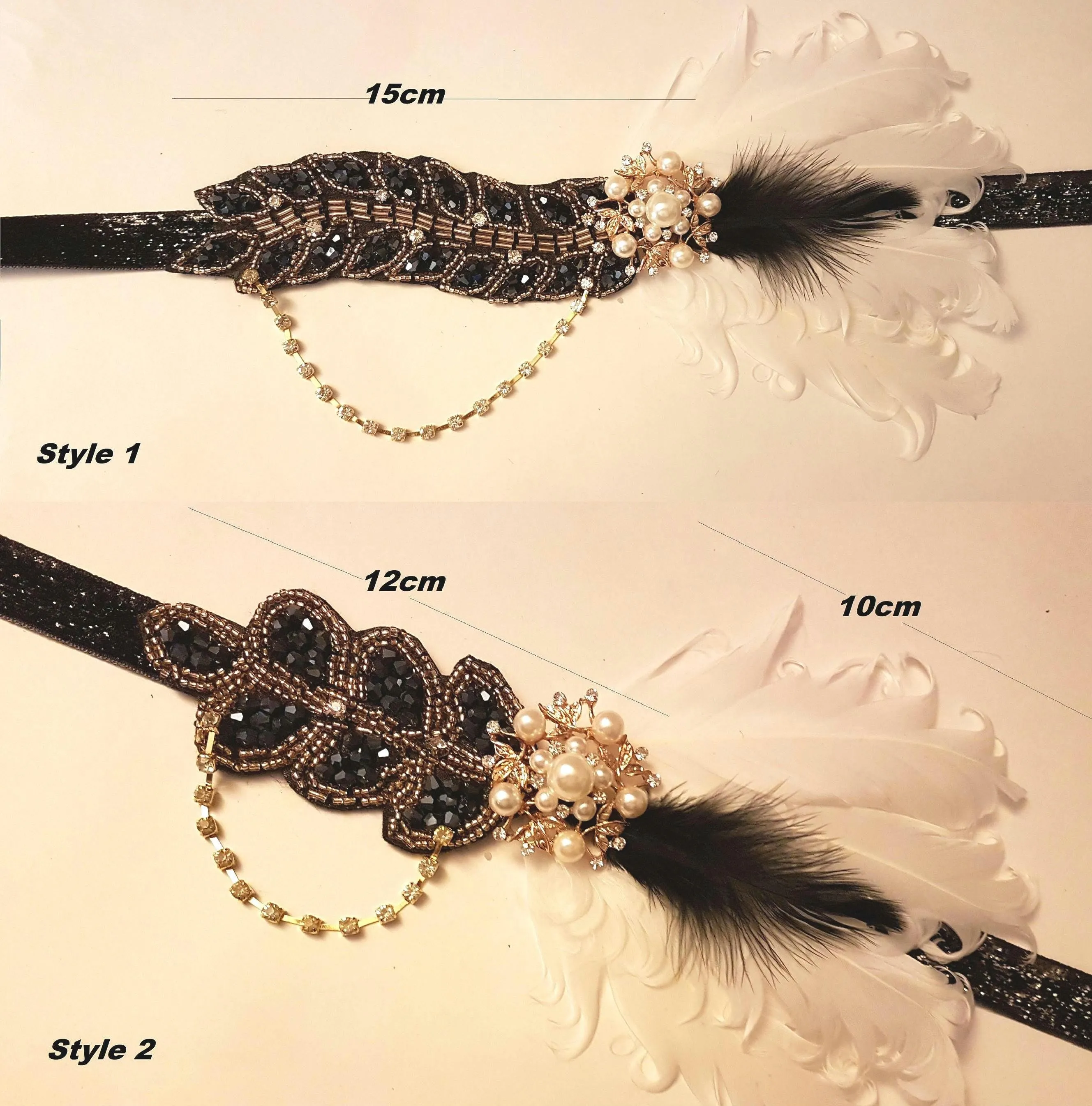 1920s Flapper Headpiece, Gatsby Headband, Crystal Bead Great Gatsby Headband, Vintage 1920s-40s sparkly headband, Gatsby black gold headband