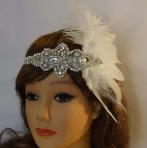 1920s Flapper Headpiece, Gatsby Headband, Crystal Beaded Great Gatsby Headband, Vintage 1920s-40s sparkly headband, Feather fascinator