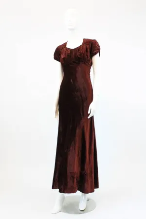 1930s velvet dress bias cut gown xs | new winter