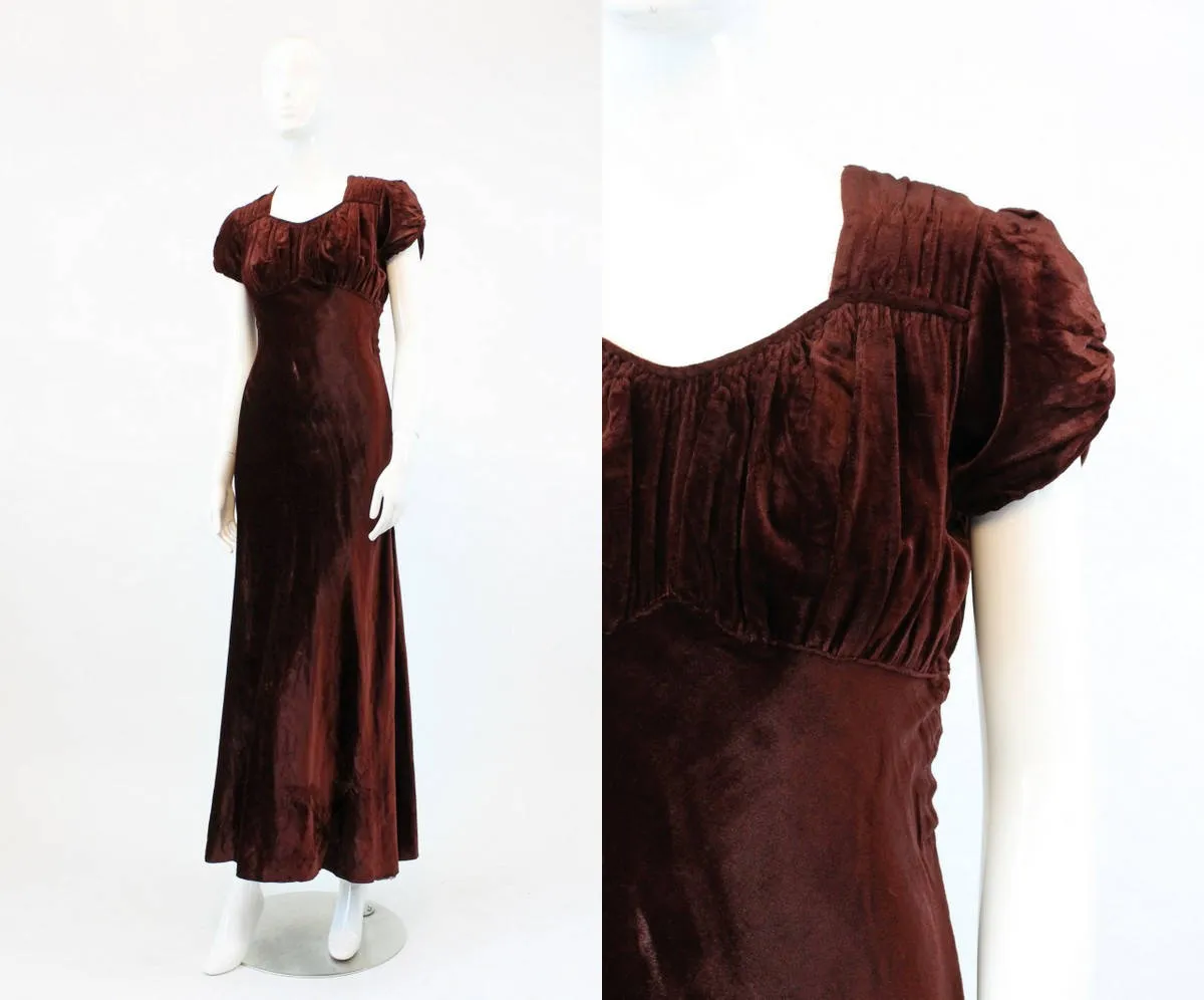 1930s velvet dress bias cut gown xs | new winter