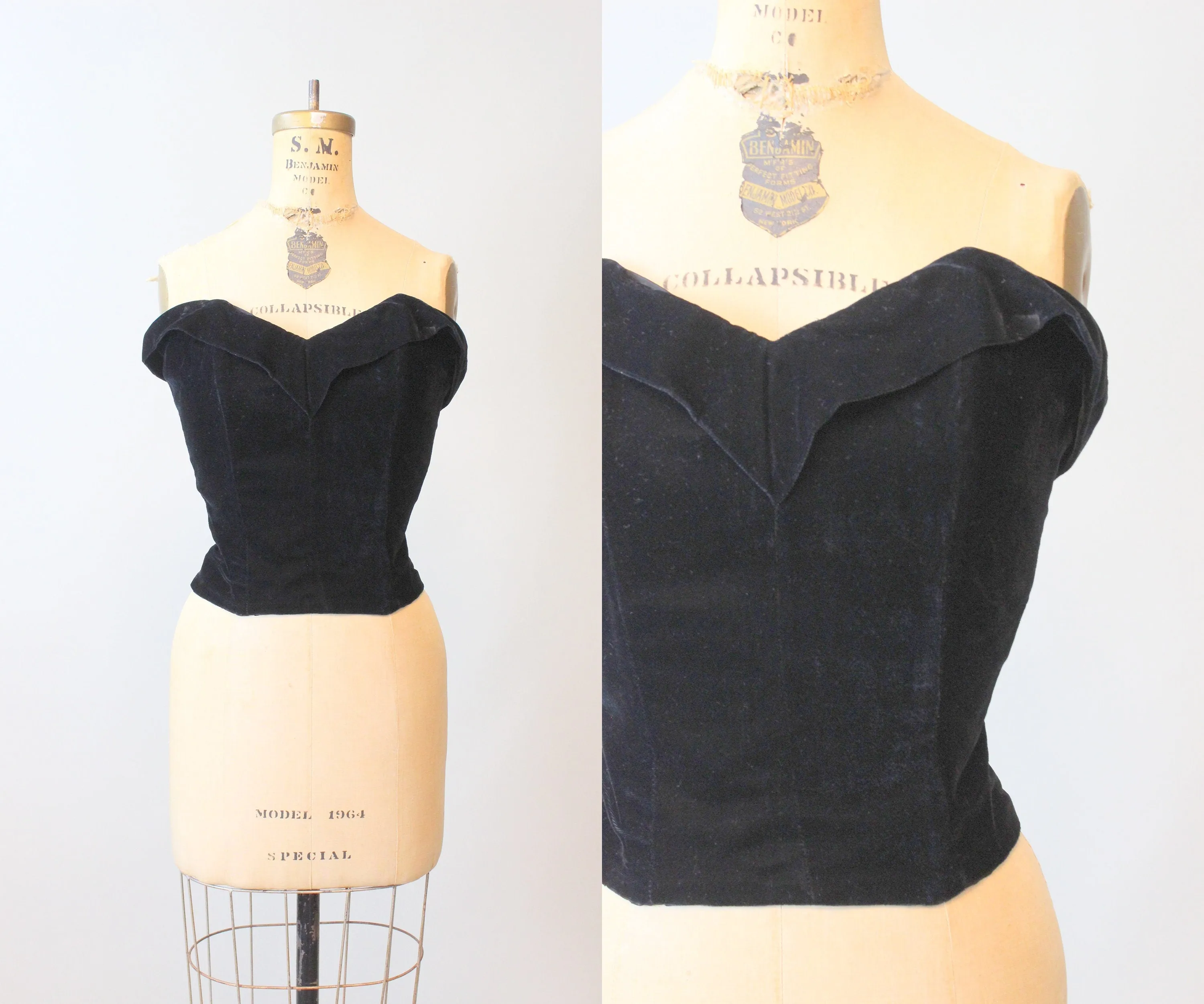 1950s VELVET bustier button back top xs  | new fall
