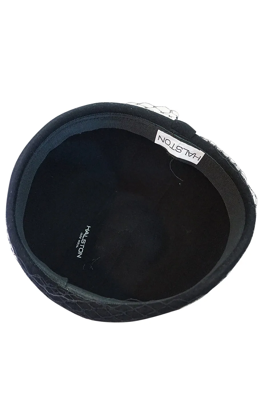 1970s Halston Black Felt and Netted Rounded Pill Box Hat
