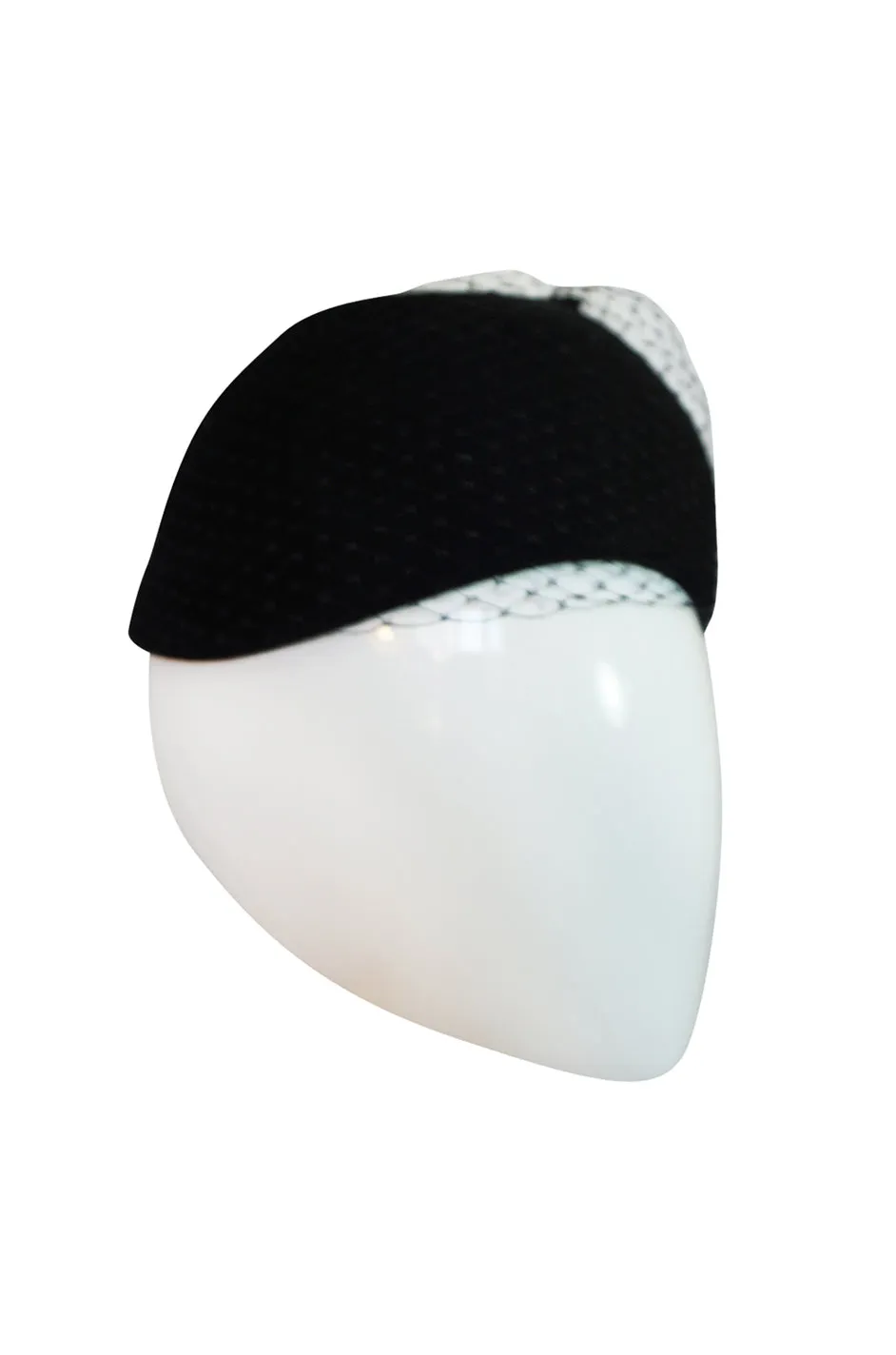 1970s Halston Black Felt and Netted Rounded Pill Box Hat