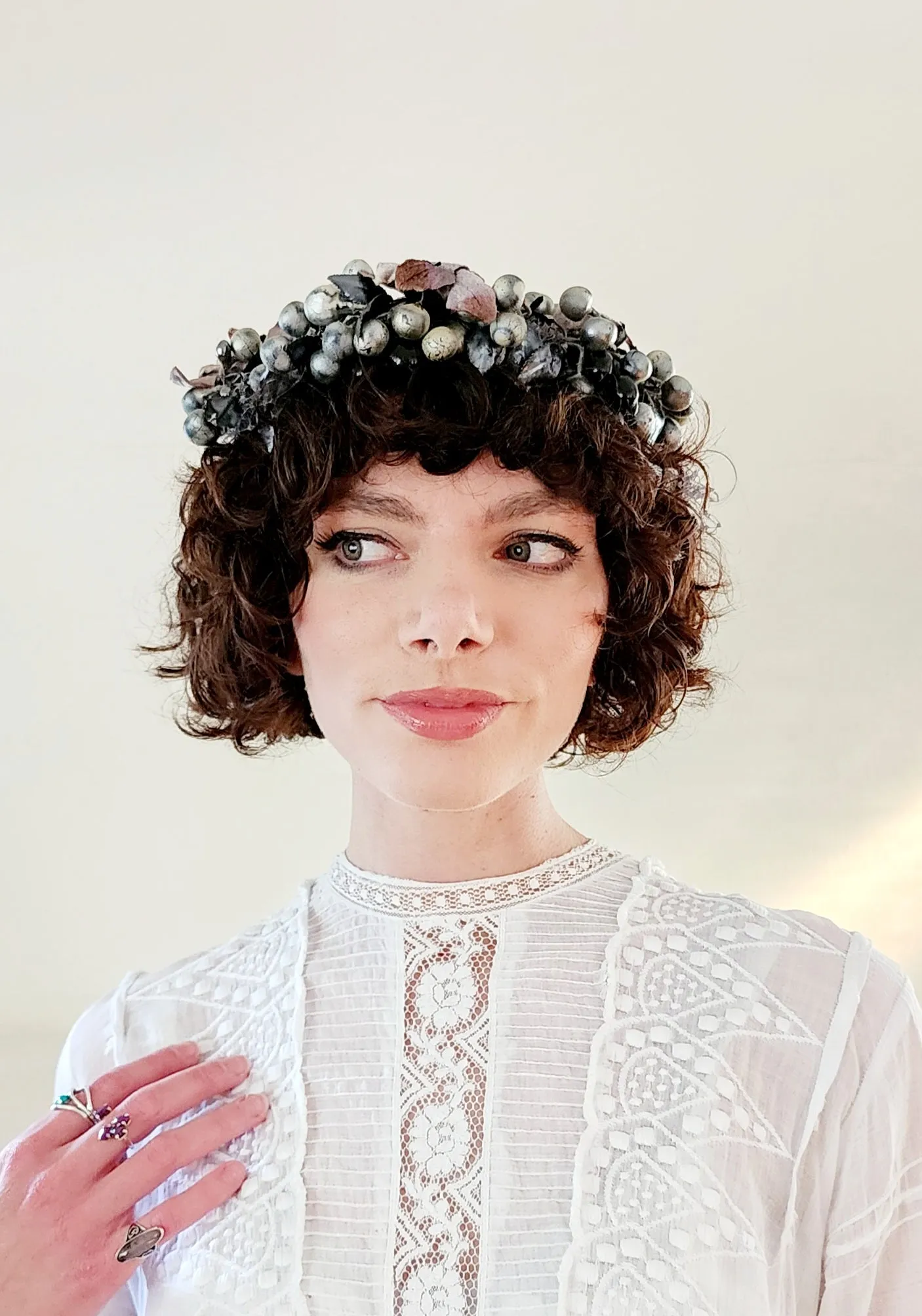 50s Silver Black Floral Crown Fascinator Headpiece Hat
