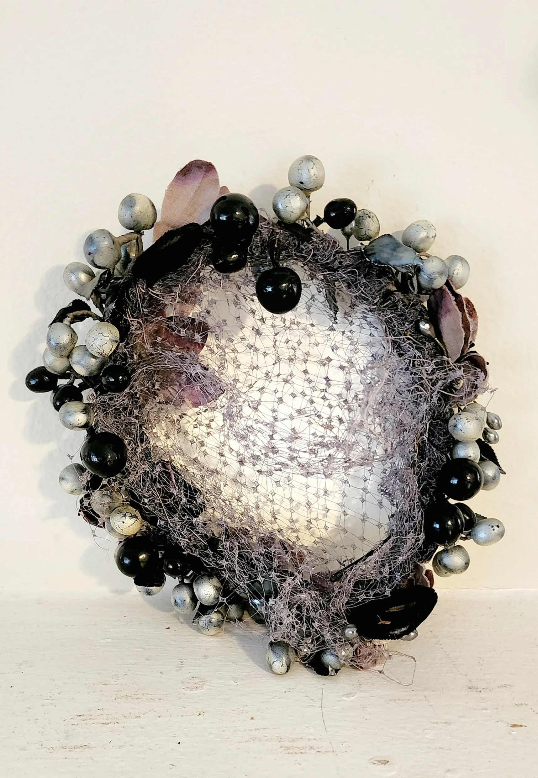 50s Silver Black Floral Crown Fascinator Headpiece Hat