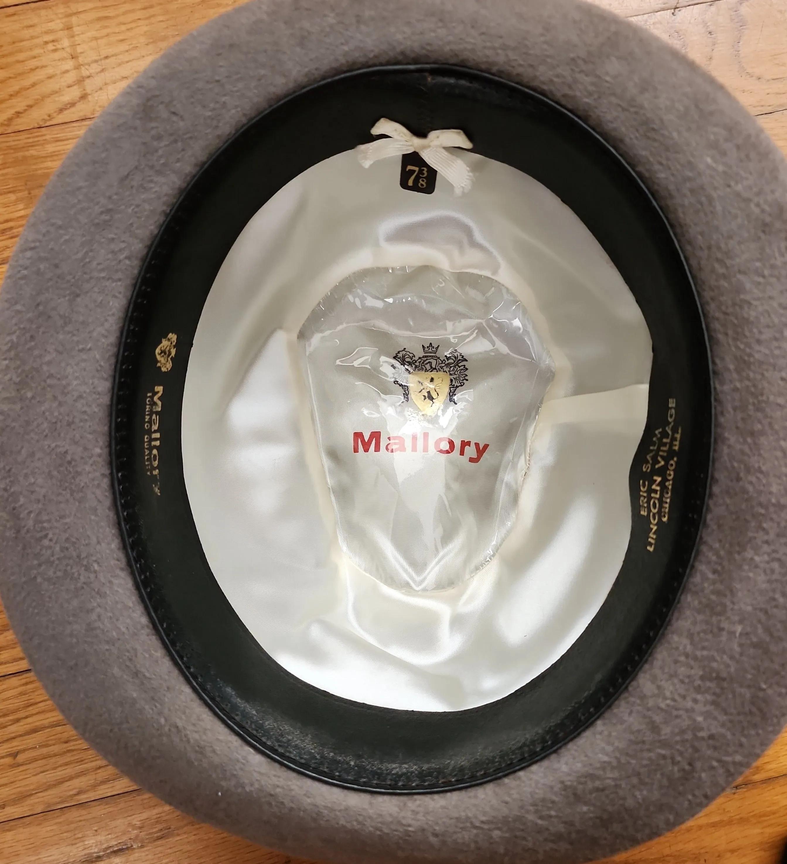 60s Mens Gray Fedora w/Feather in Brushed Wool by Mallory