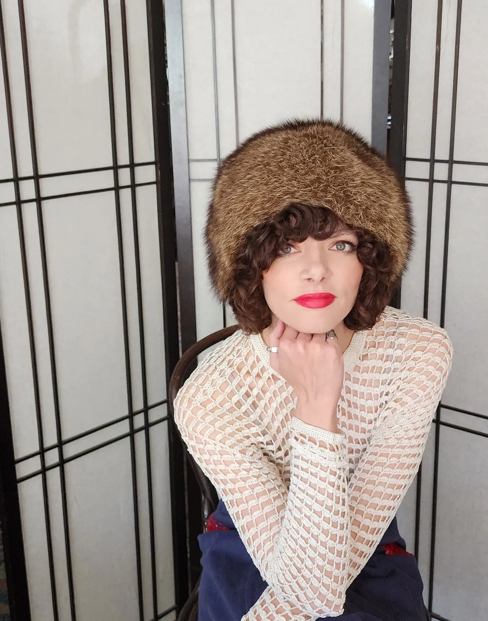 70s 80s Brown Fox Fur Hat Marshall Field
