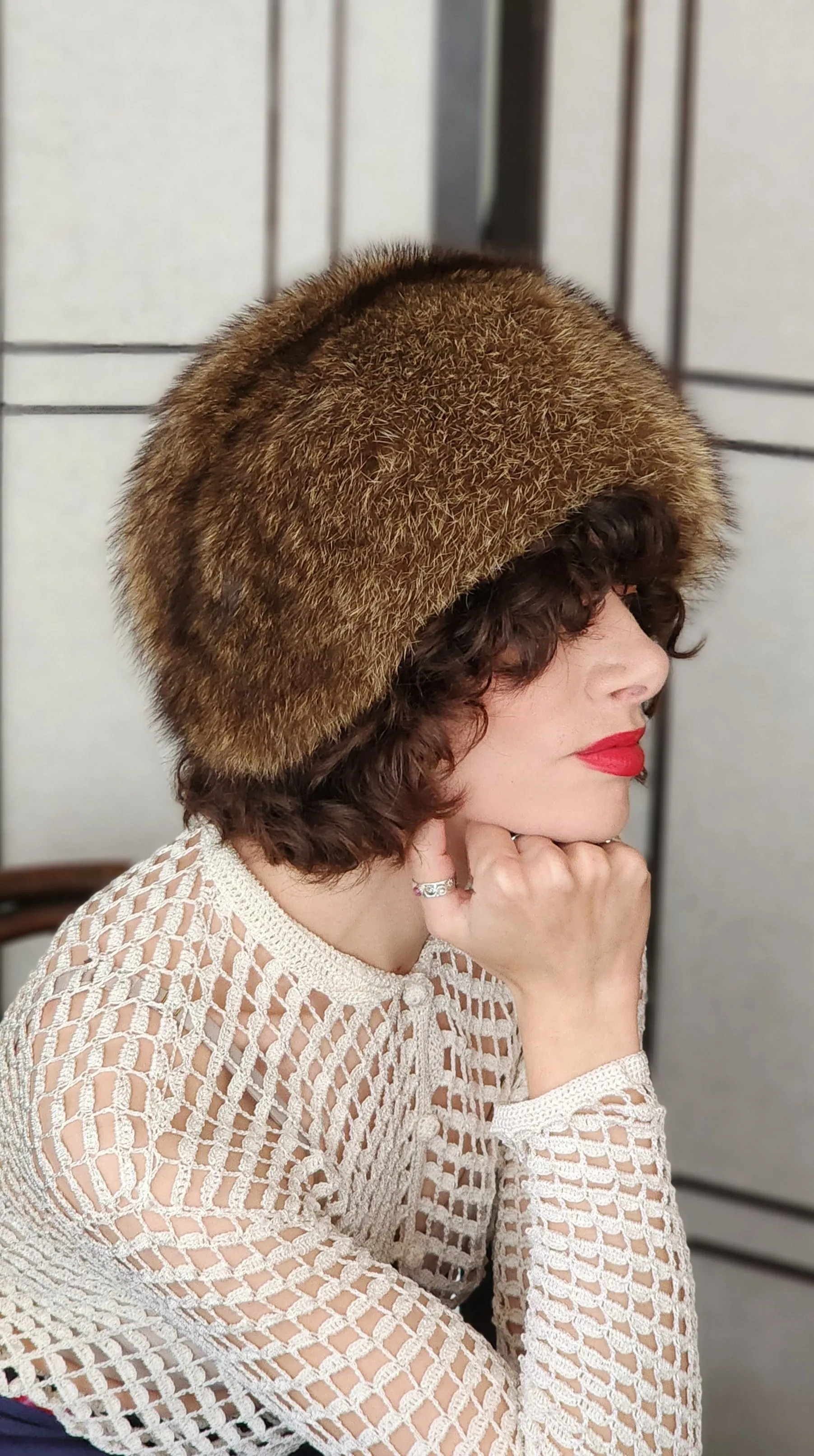 70s 80s Brown Fox Fur Hat Marshall Field