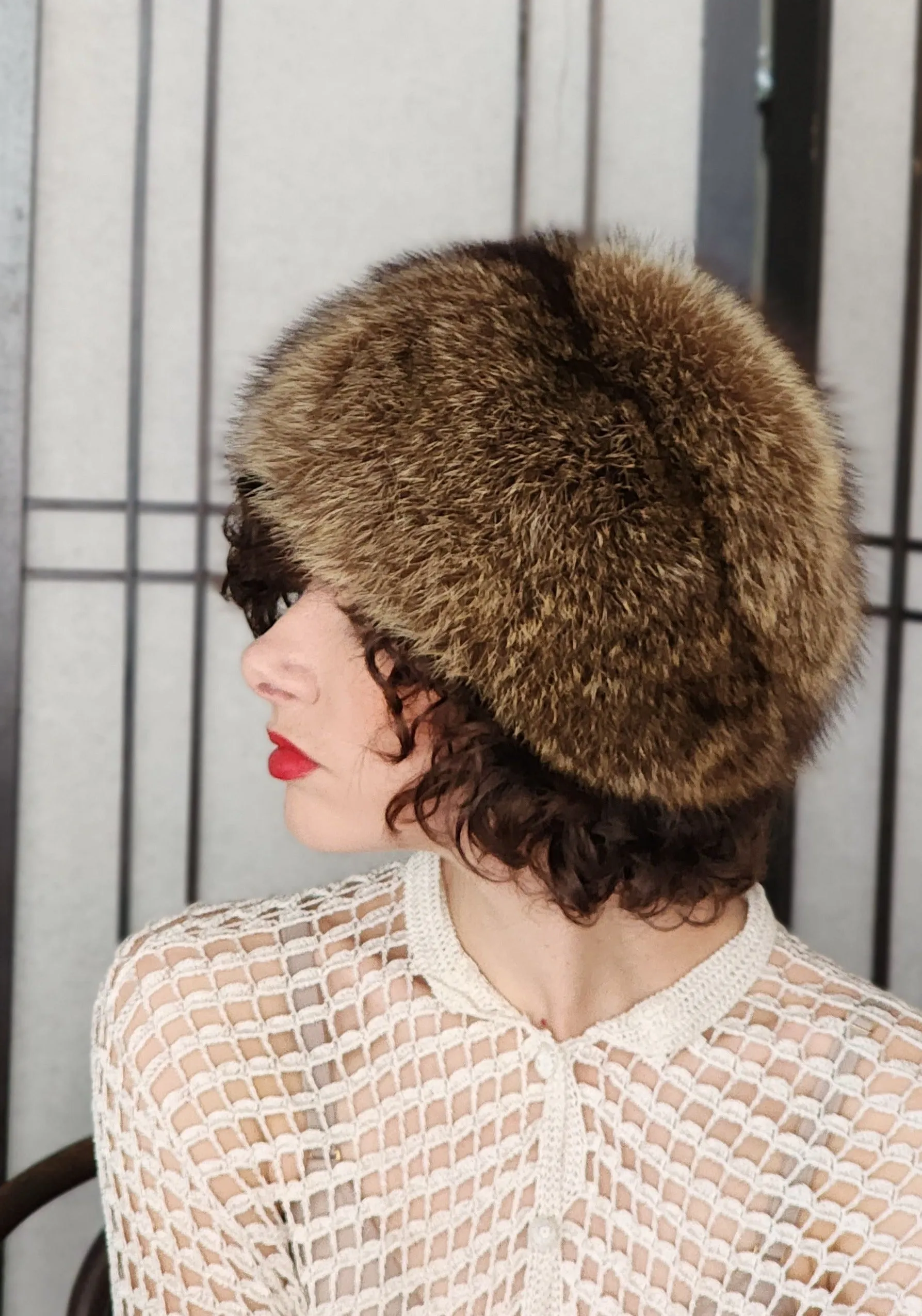70s 80s Brown Fox Fur Hat Marshall Field