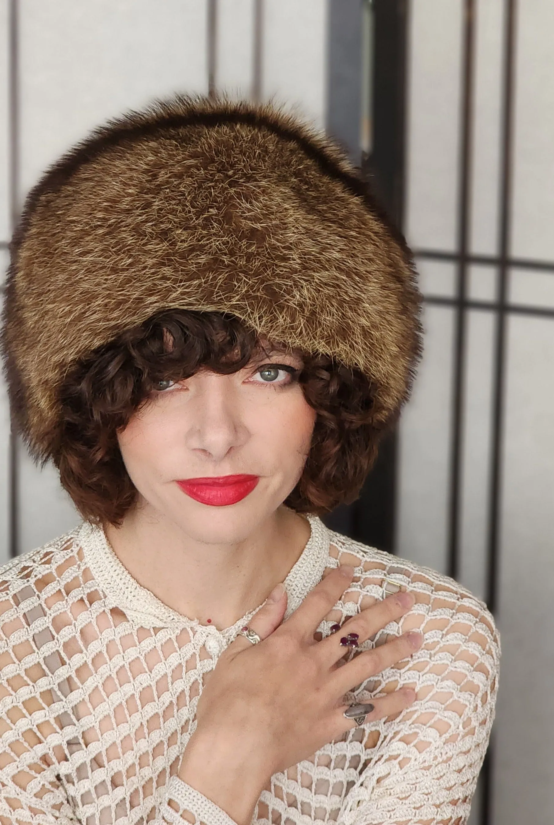 70s 80s Brown Fox Fur Hat Marshall Field