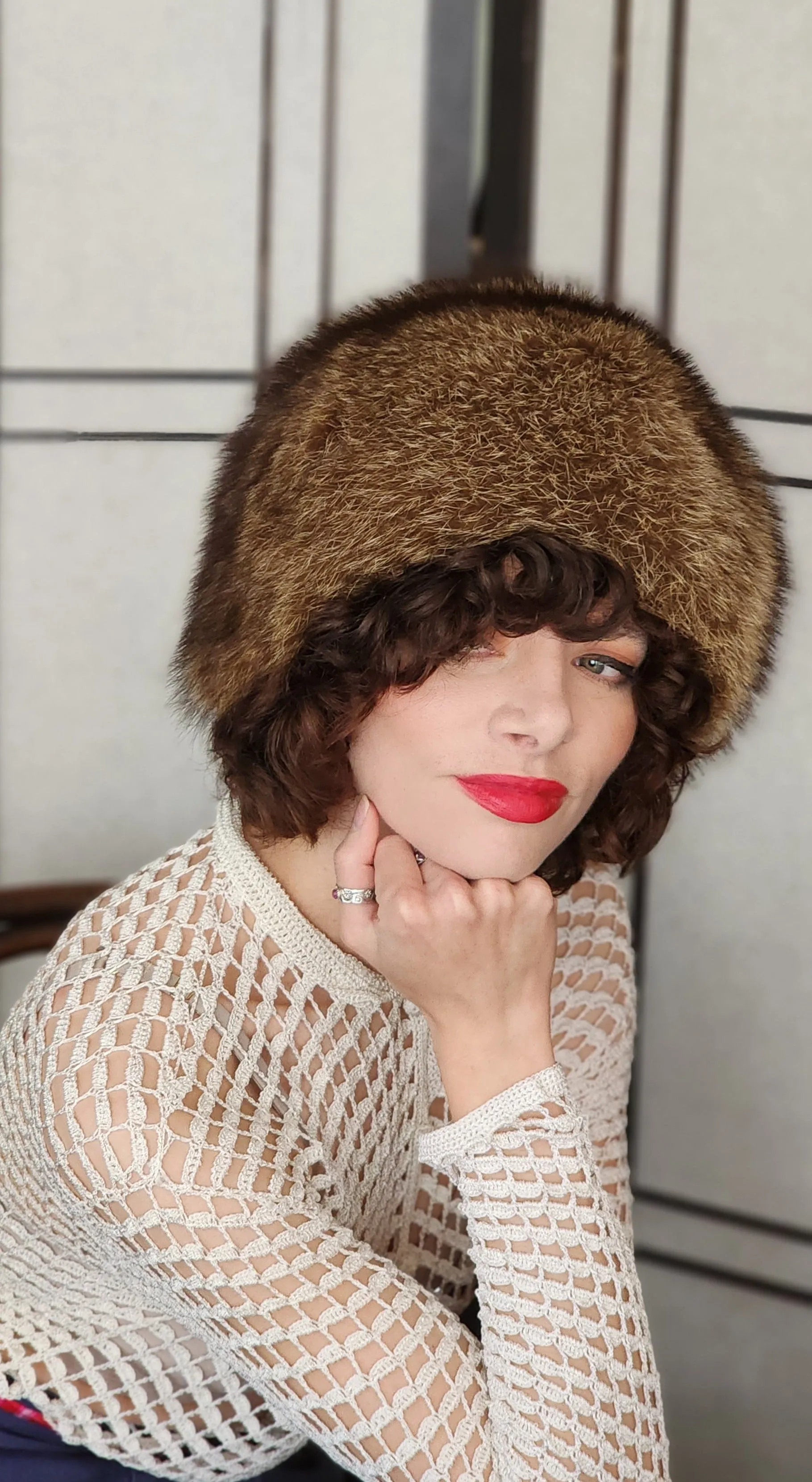 70s 80s Brown Fox Fur Hat Marshall Field