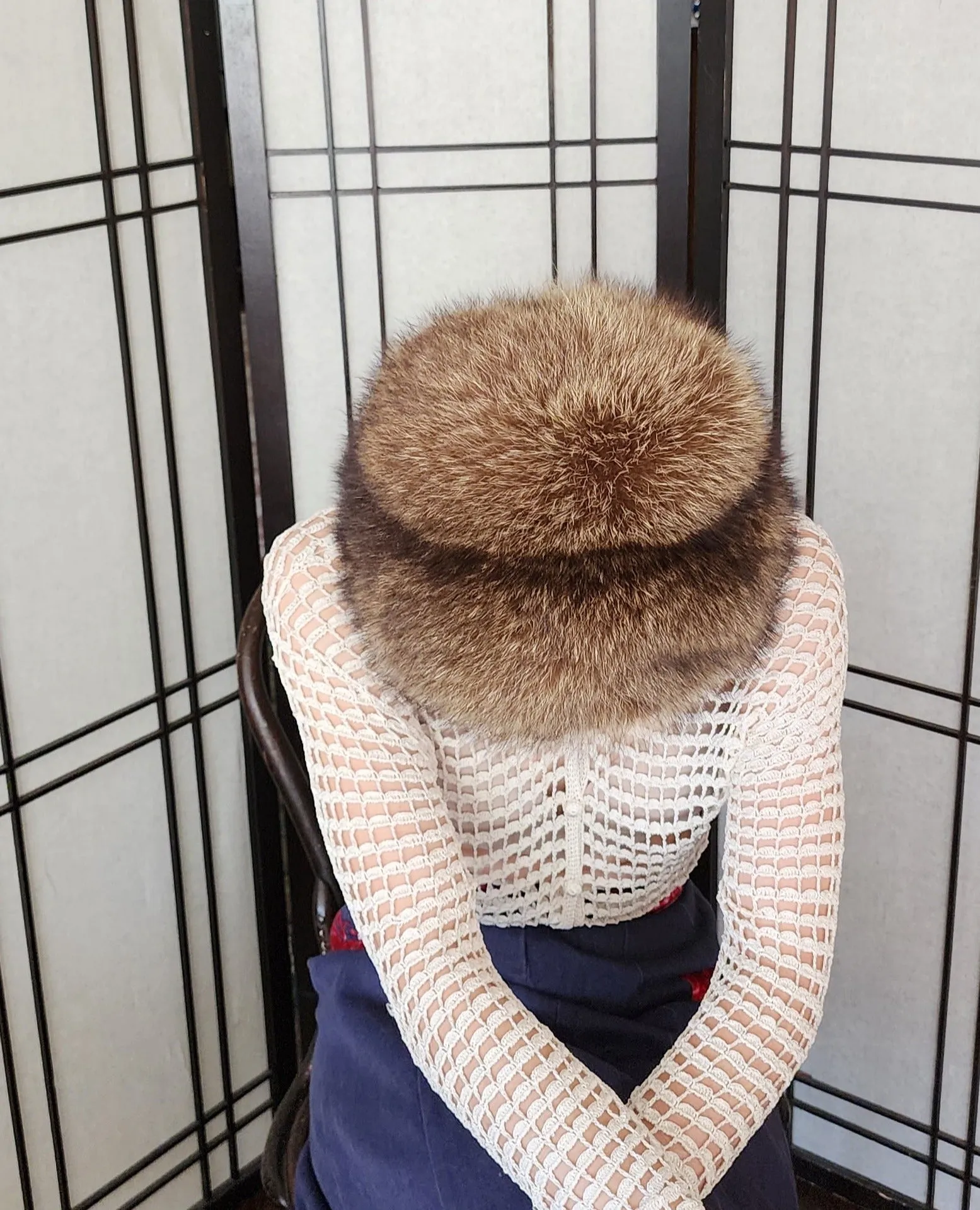 70s 80s Brown Fox Fur Hat Marshall Field