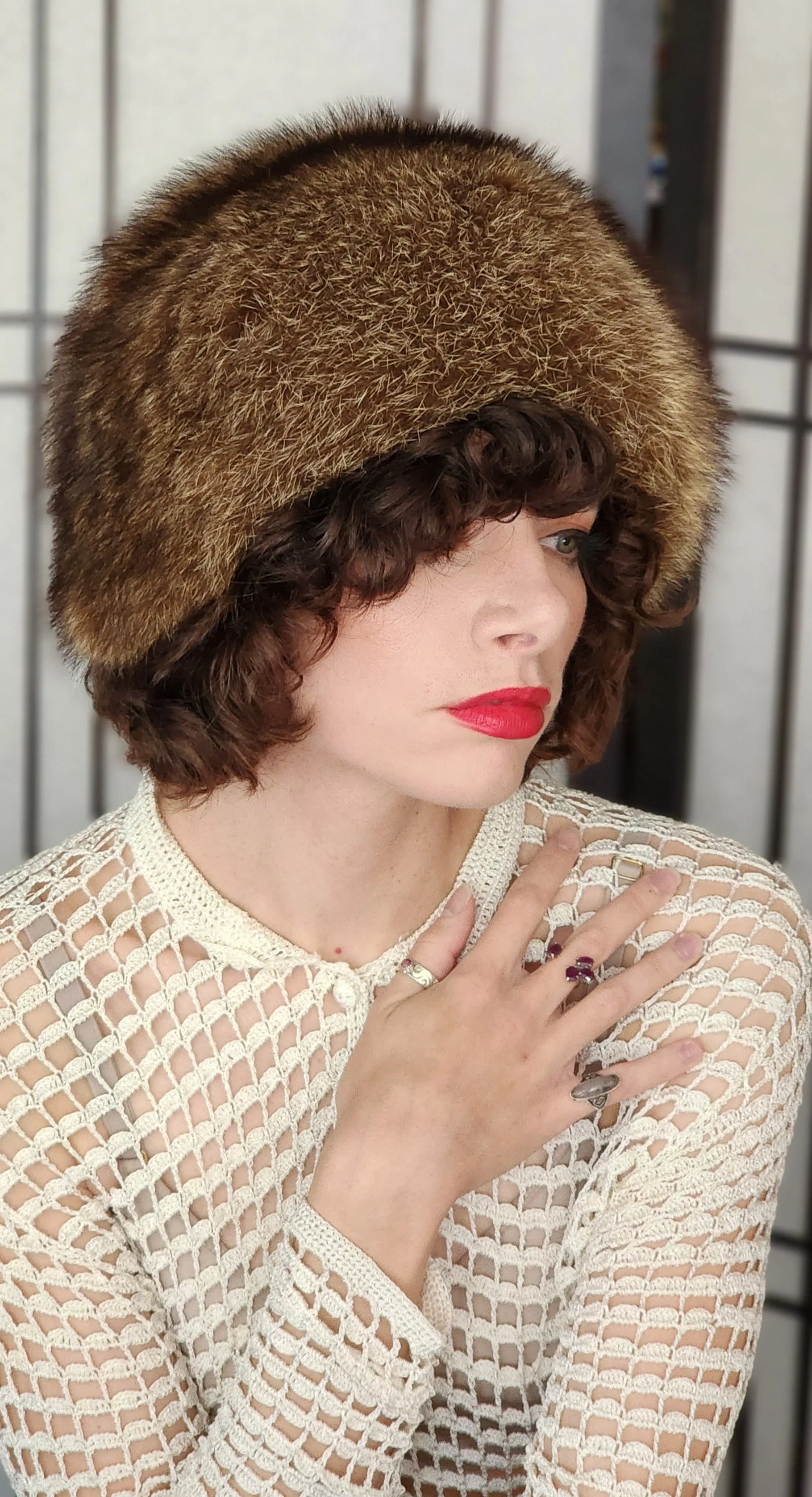 70s 80s Brown Fox Fur Hat Marshall Field