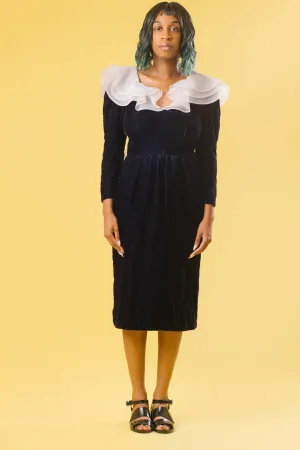 90's Blue Velvet Evening Dress | S