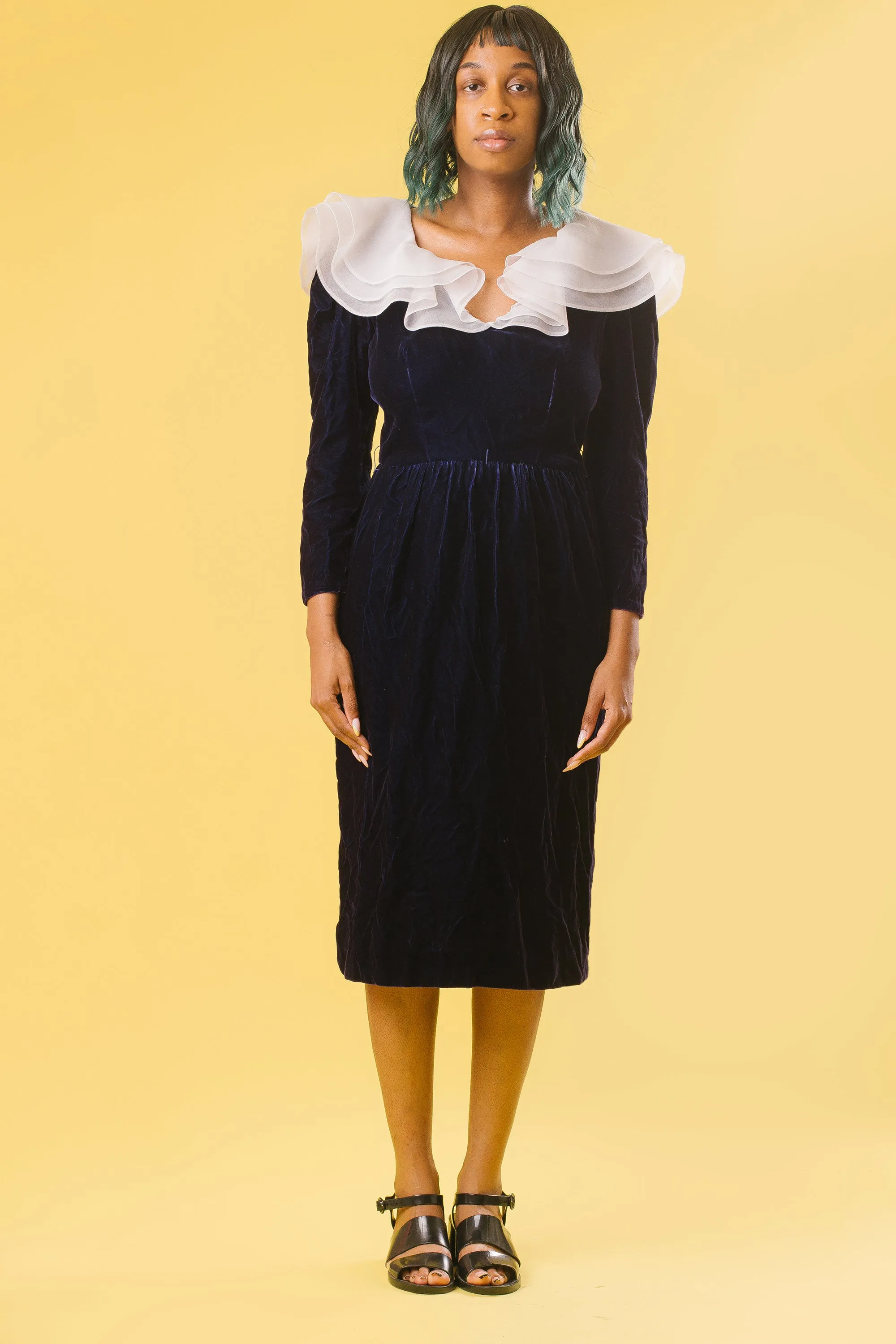 90's Blue Velvet Evening Dress | S