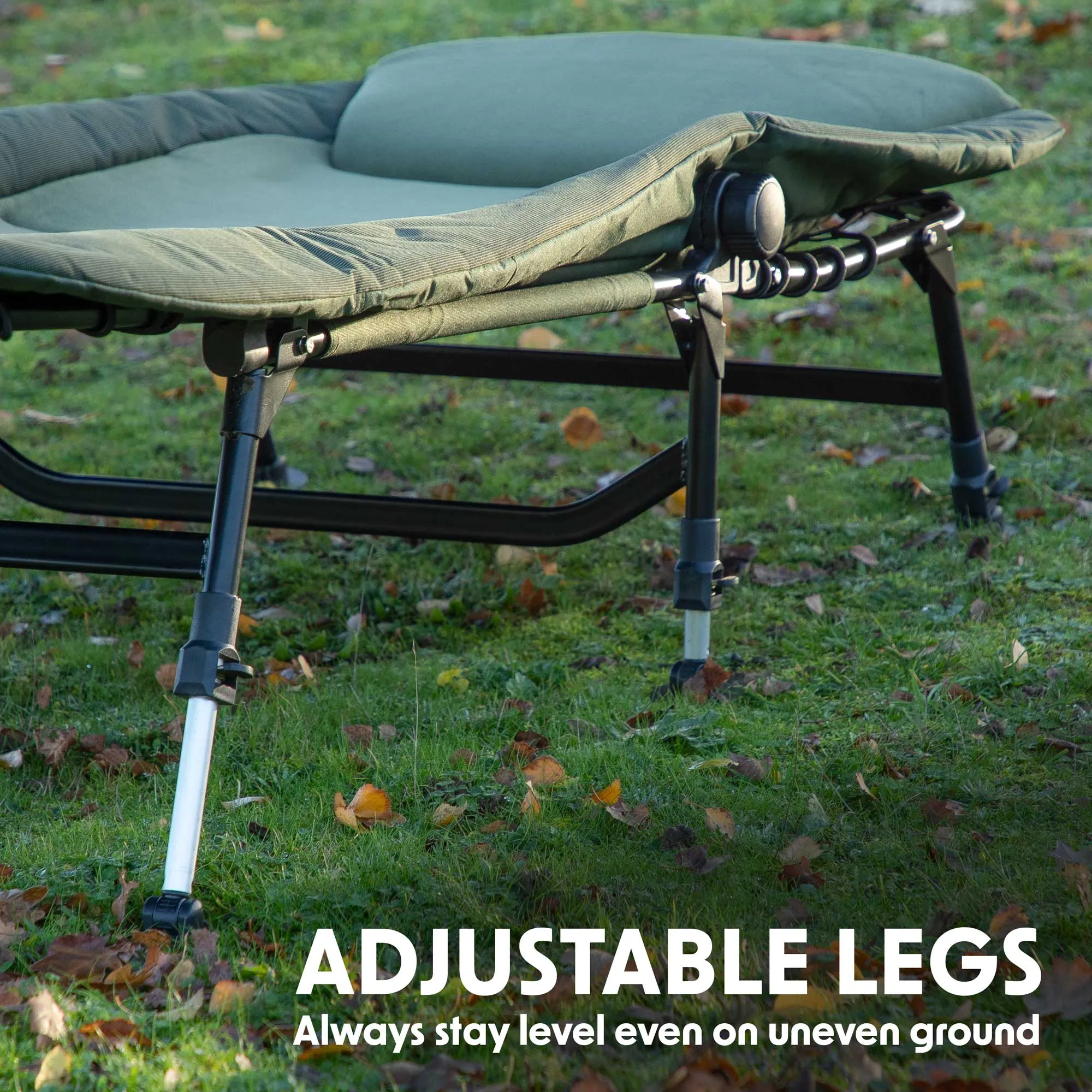 Adjustable Fishing Bedchair Fleece Mattress, Built-In Pillow, 6 Adjustable Feet - DL77