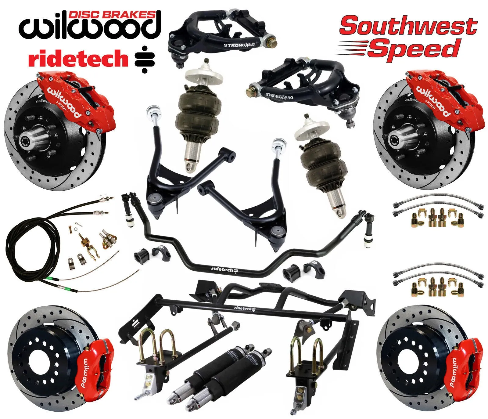 AIR RIDE & 4-LINK SYSTEM,ARMS,WILWOOD 13/12" DRILLED BRAKES,RED CALIPERS,67-70