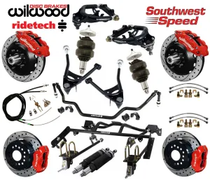 AIR RIDE & 4-LINK SYSTEM,ARMS,WILWOOD 13/12" DRILLED BRAKES,RED CALIPERS,67-70
