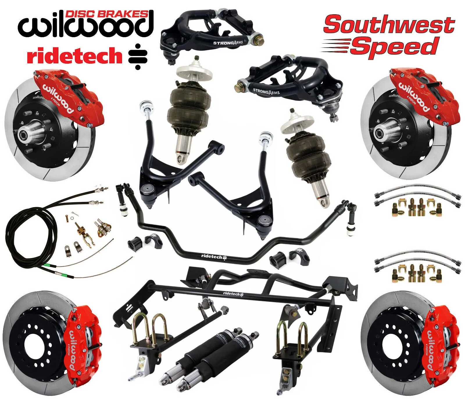 AIR RIDE & 4-LINK SYSTEM,ARMS,WILWOOD 13" BRAKES,RED CALIPERS,67-70 COUGAR