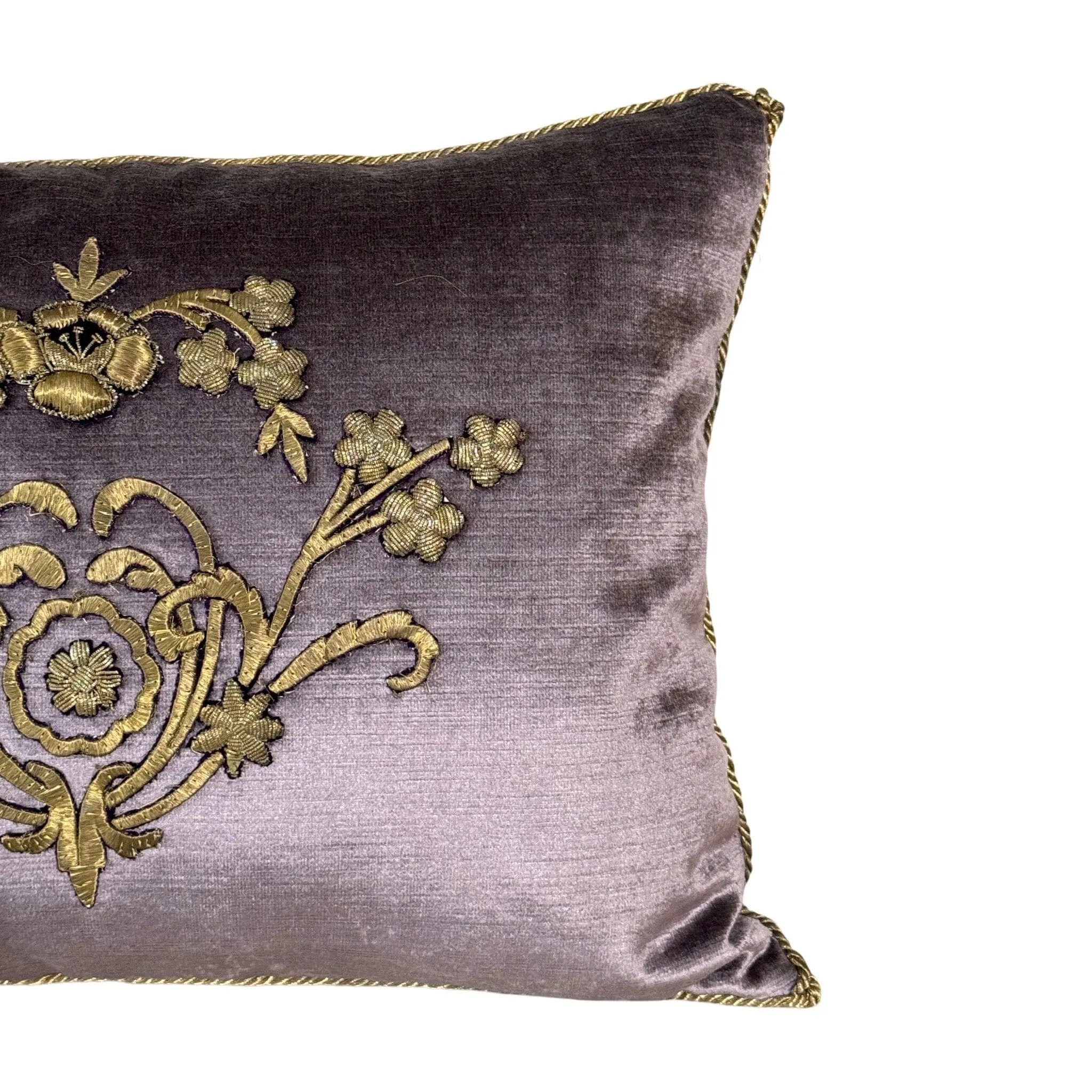 Antique Ottoman Empire Raised Gold Metallic Embroidery (#E092724A&B | 14x 19")