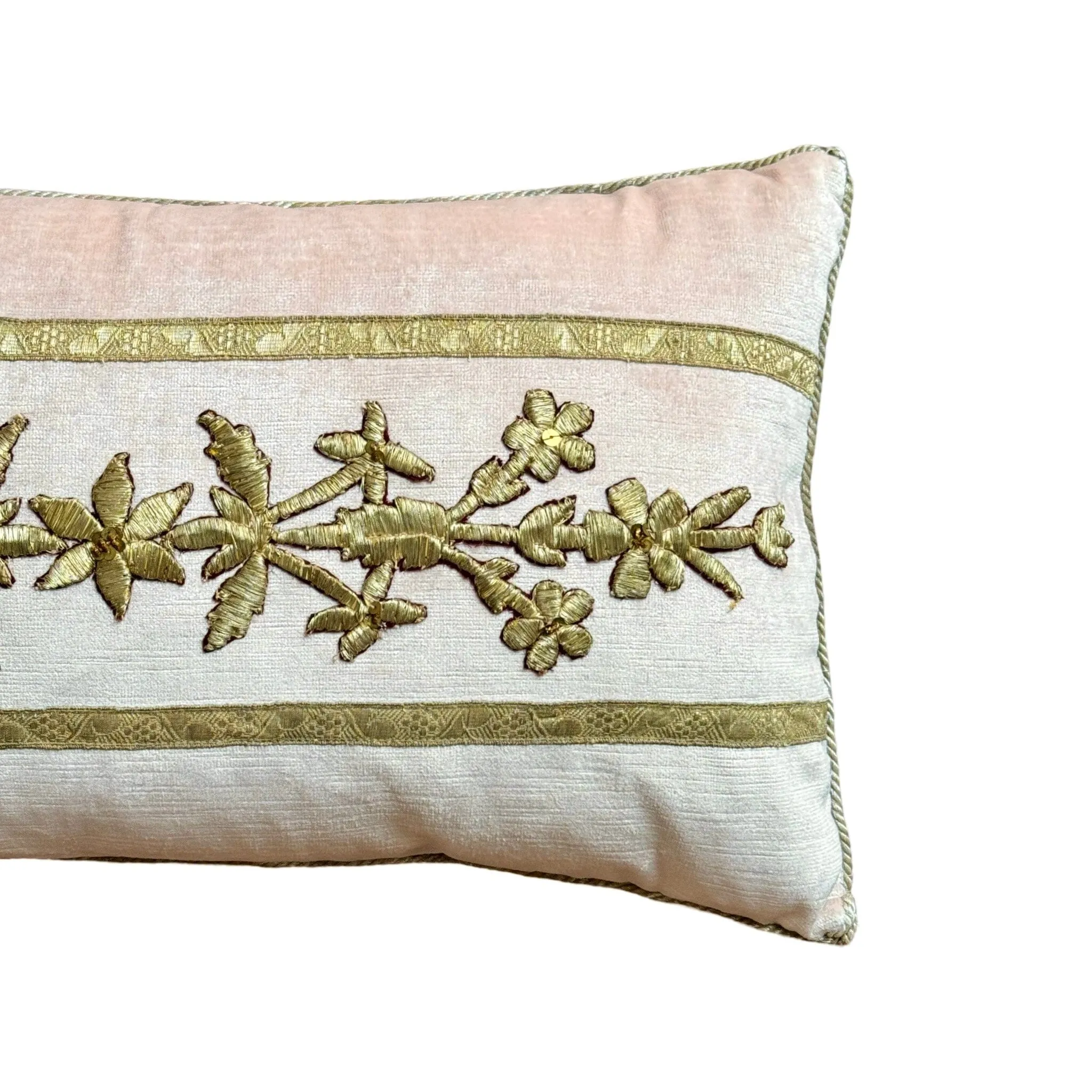 Antique Ottoman Empire Raised Silver Metallic Embroidery (#E042924 | 12 x 21″)