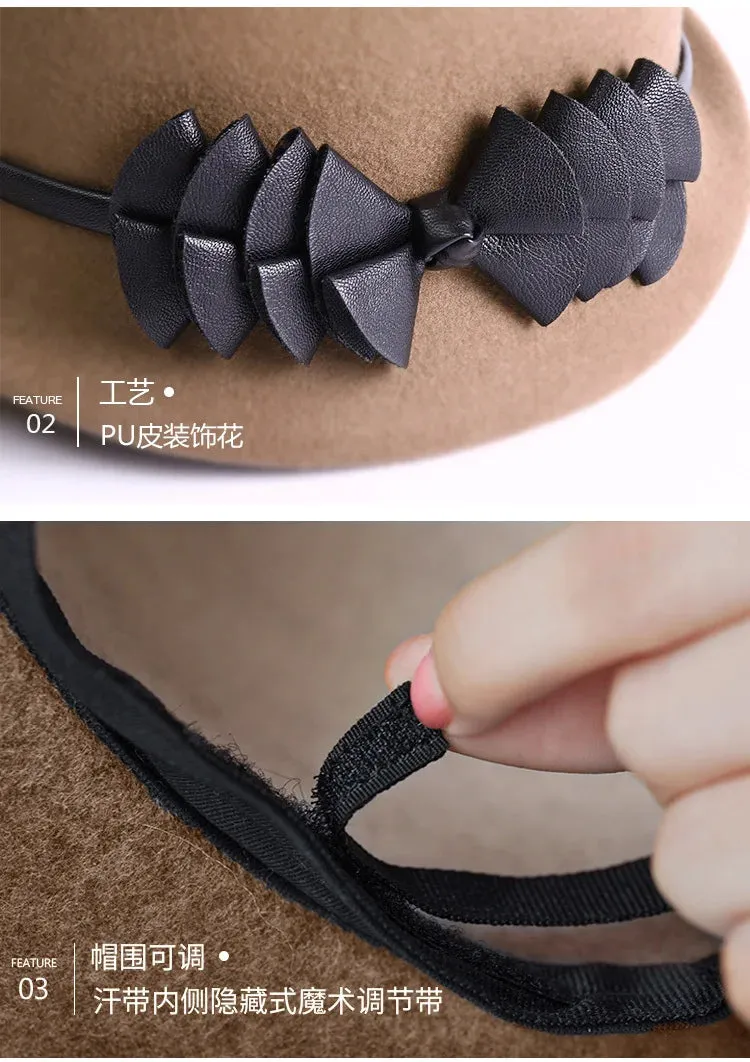 Beckyruiwu Lady Autumn And Winter Chic Irregular Brim Fedora Hats Woman Party Formal Top Grade 100% Wool Felt Hat