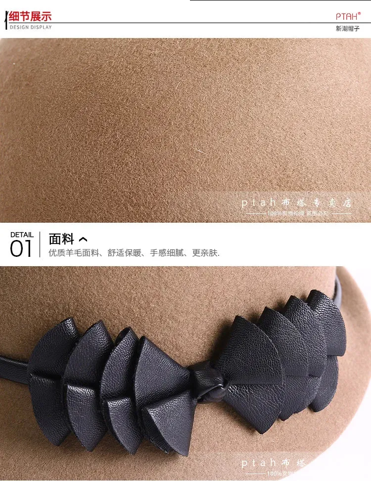 Beckyruiwu Lady Autumn And Winter Chic Irregular Brim Fedora Hats Woman Party Formal Top Grade 100% Wool Felt Hat