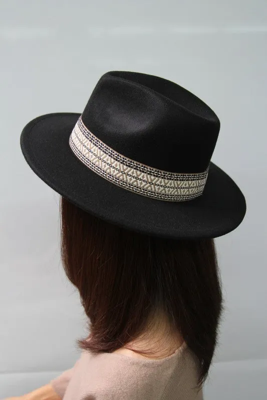 Benedita Boho Fedora Hat - Embroidered Band, Black or Taupe