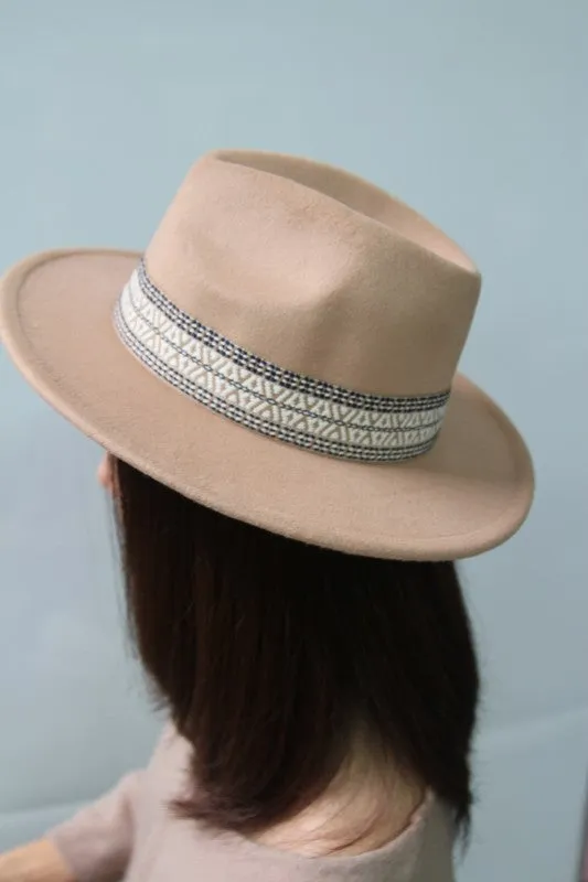 Benedita Boho Fedora Hat - Embroidered Band, Black or Taupe