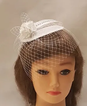 Birdcage veil Hat fascinator Vintage 1940-50s Fascinator Bridal MINI Veil Hat White, Ivory Teardrop hat  veil Satin, Crystal Fascinator
