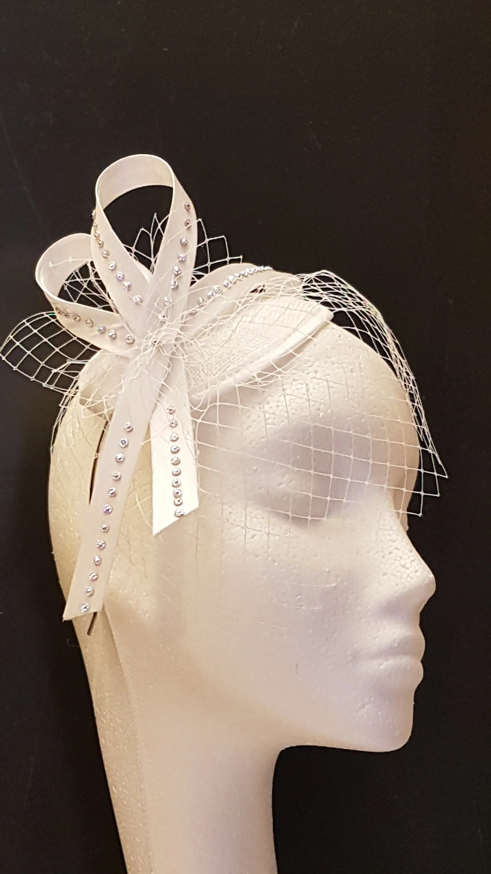 Birdcage veil Hat fascinator White,Ivory Bridal Fascinator Bridal MINI Veil Crystal Teardrop hat.