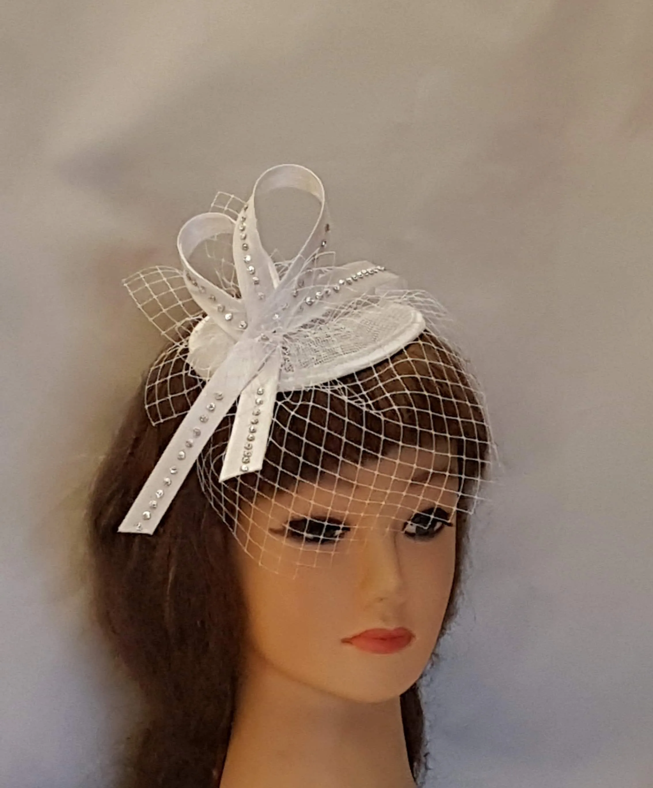 Birdcage veil Hat fascinator White,Ivory Bridal Fascinator Bridal MINI Veil Crystal Teardrop hat.