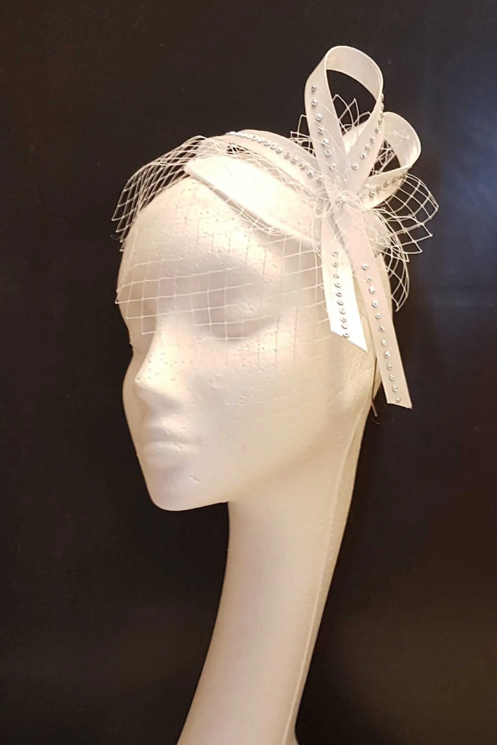 Birdcage veil Hat fascinator White,Ivory Bridal Fascinator Bridal MINI Veil Crystal Teardrop hat.