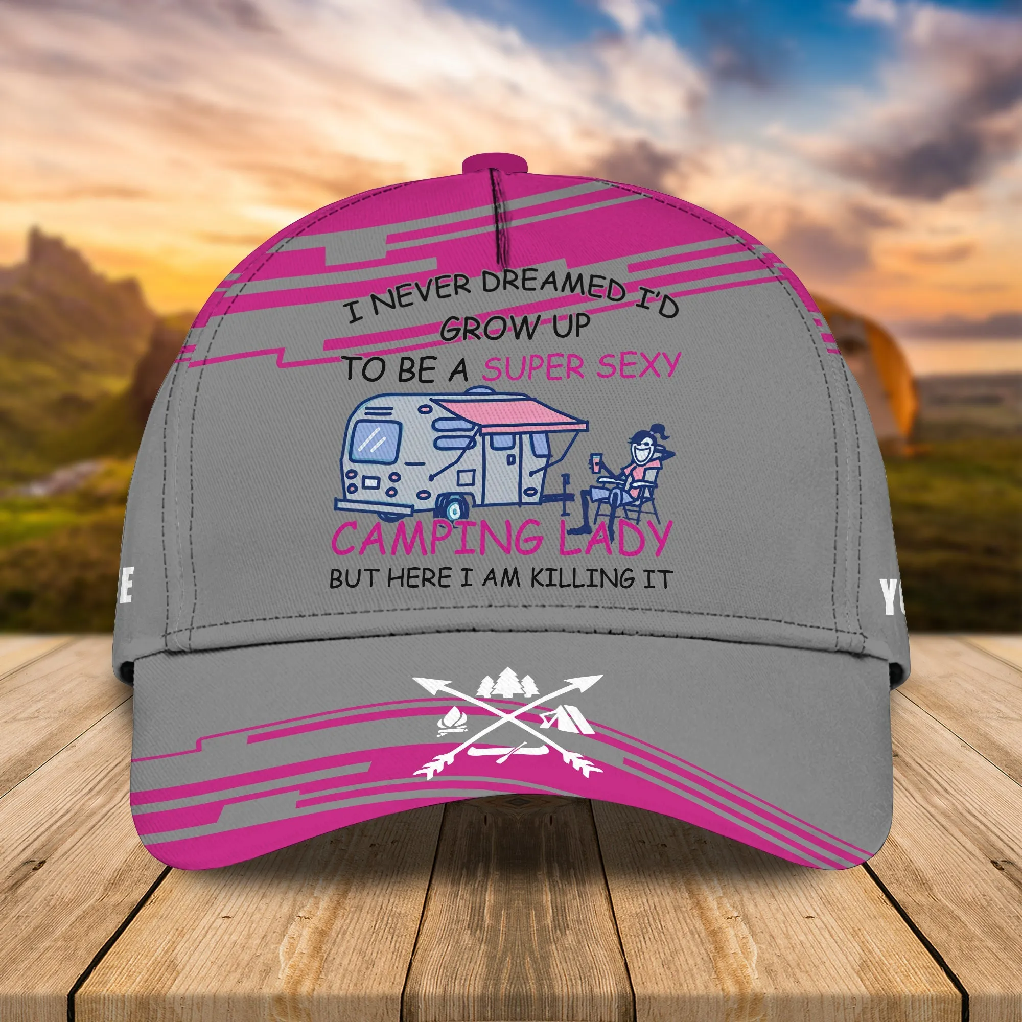 Camping Lady - Personalized Name Cap - Nsd99
