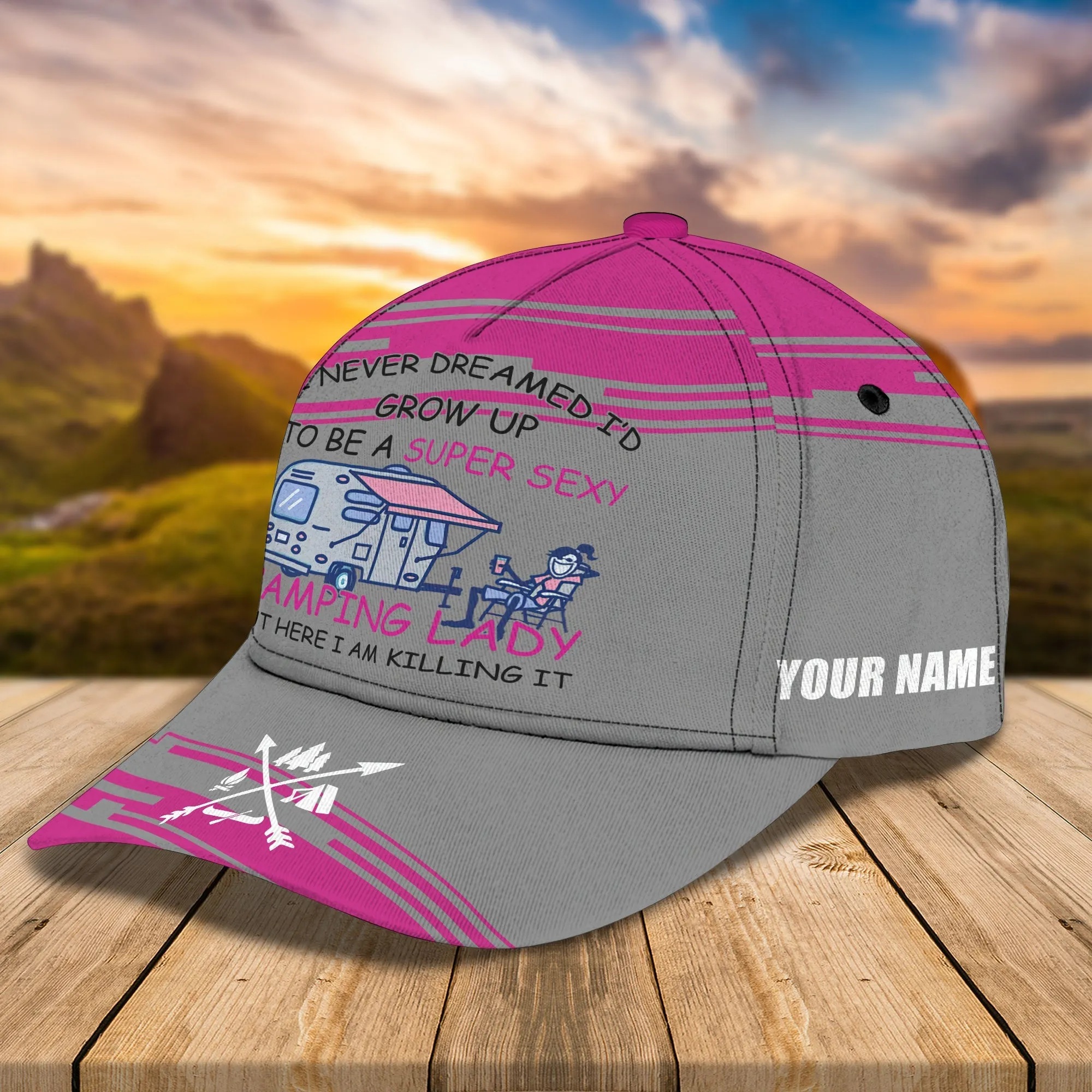 Camping Lady - Personalized Name Cap - Nsd99