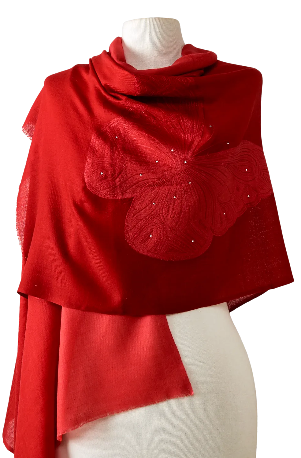Cashmere Bordado butterfly vermelho
