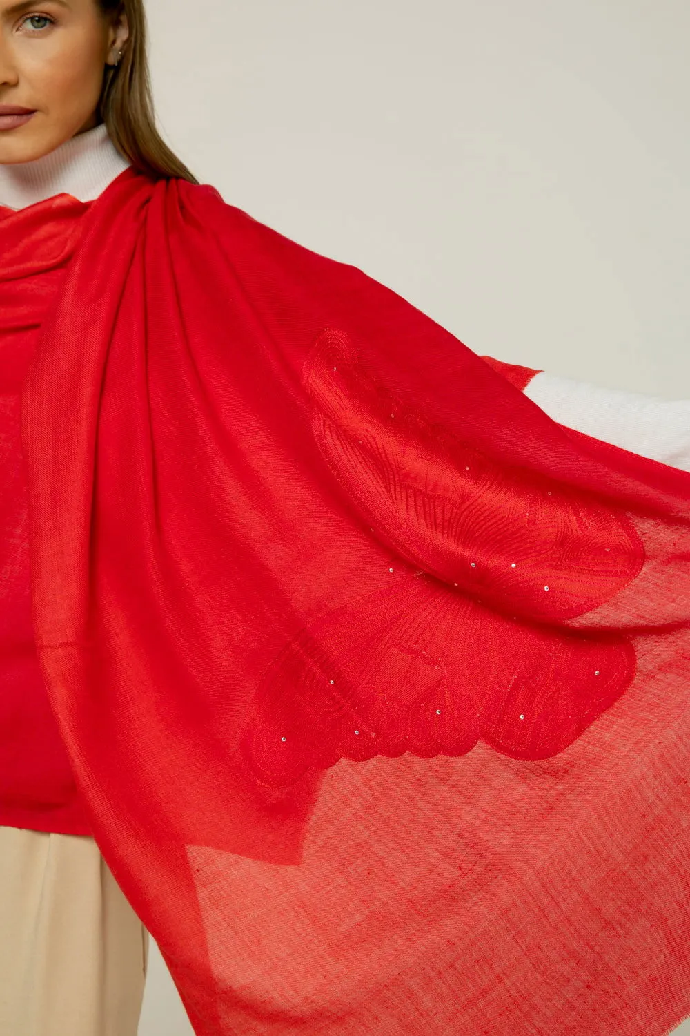 Cashmere Bordado butterfly vermelho