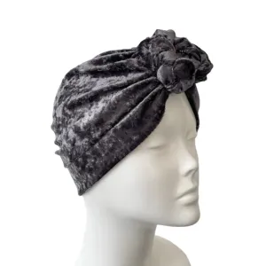 Charcoal Crushed Velvet Knot Turban
