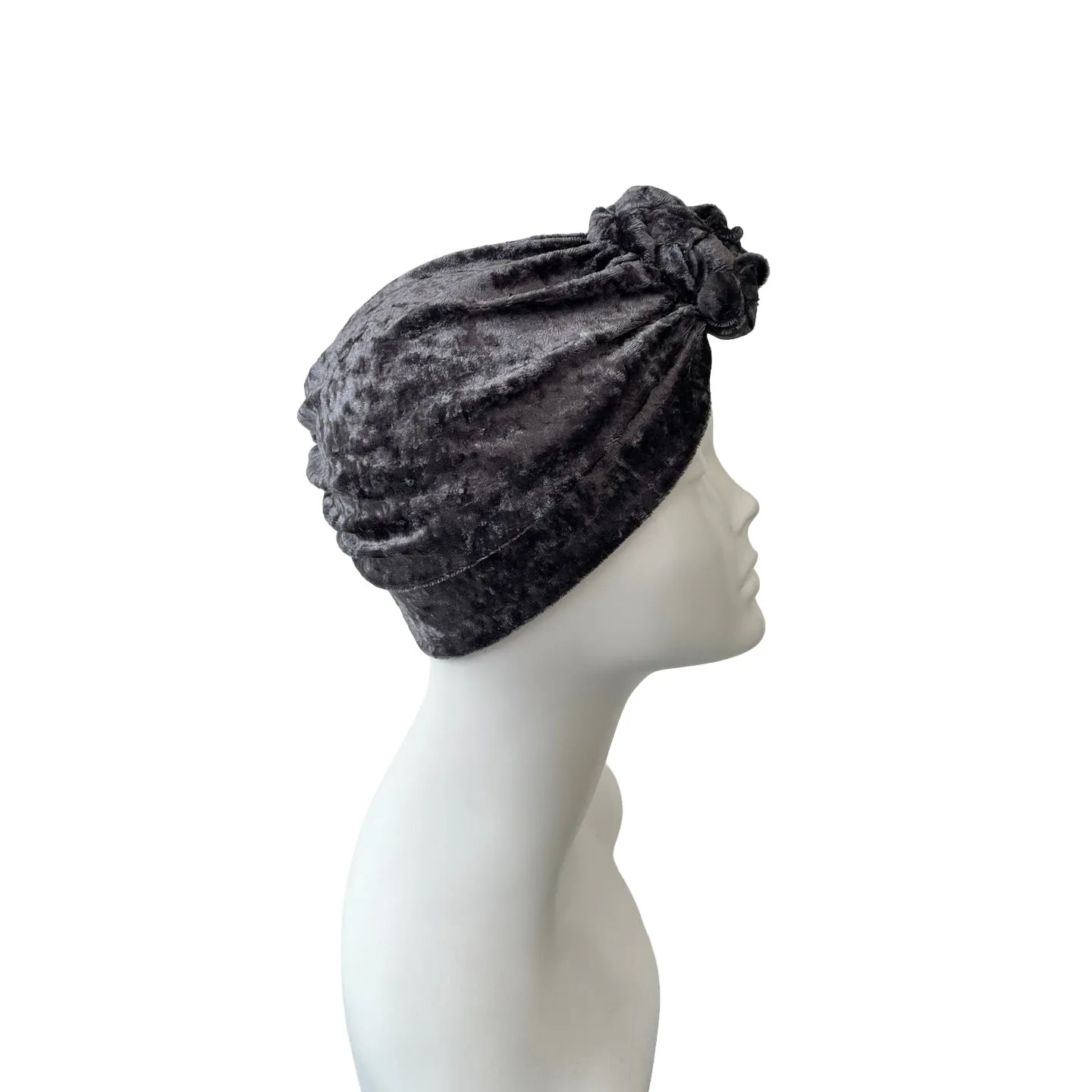 Charcoal Crushed Velvet Knot Turban