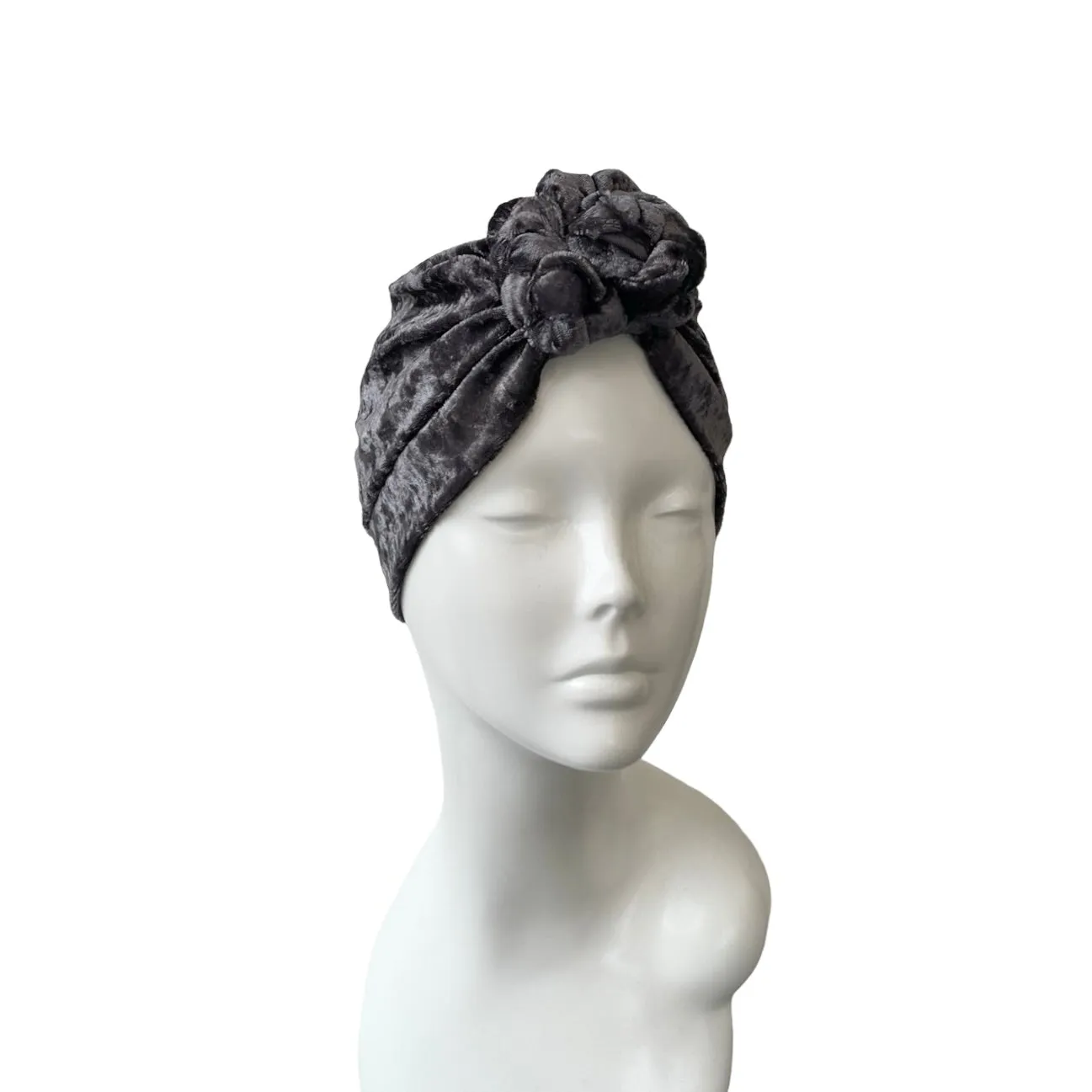 Charcoal Crushed Velvet Knot Turban