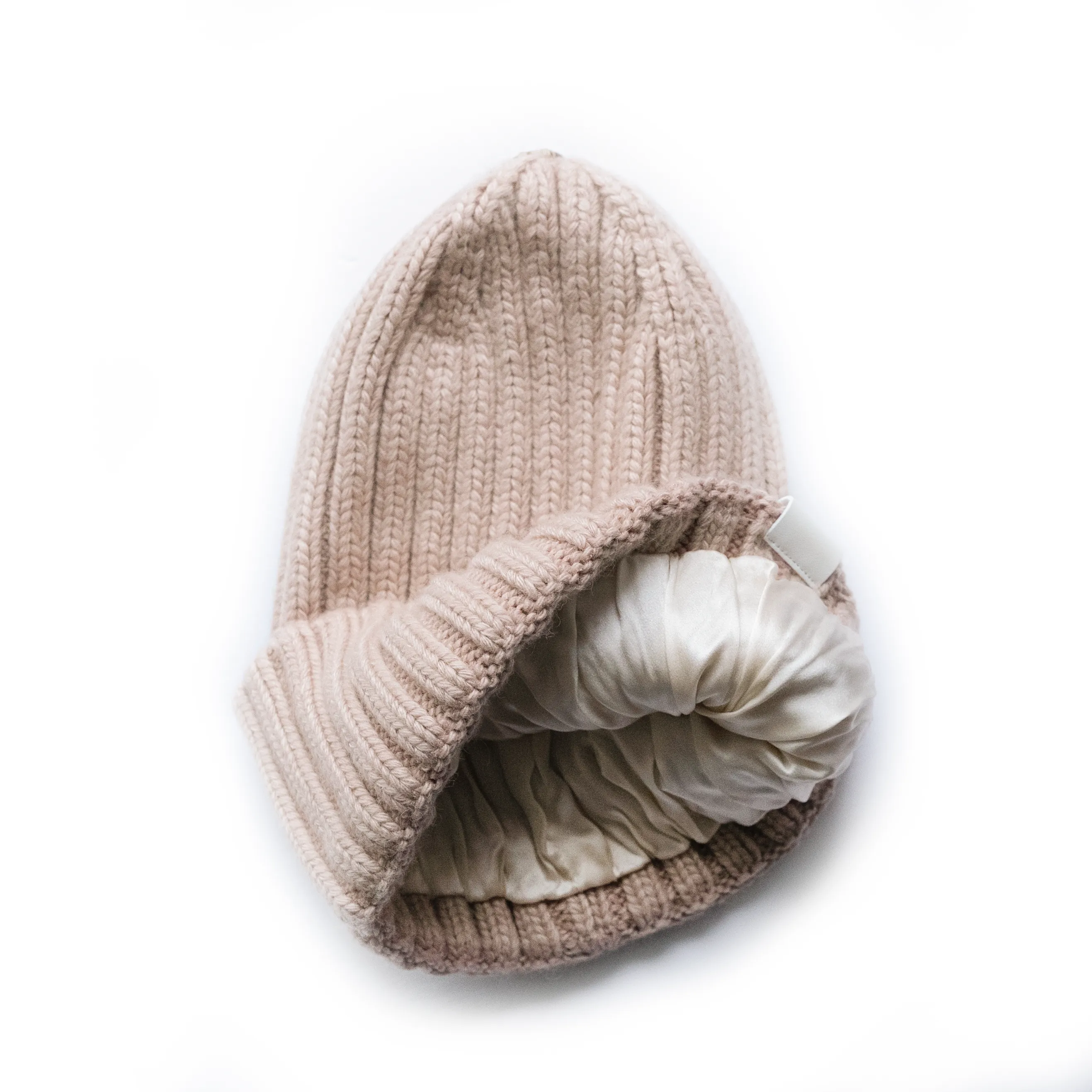 Classic Cashmere Ribbed Silk Lined Hat- Customizable Pom Pom