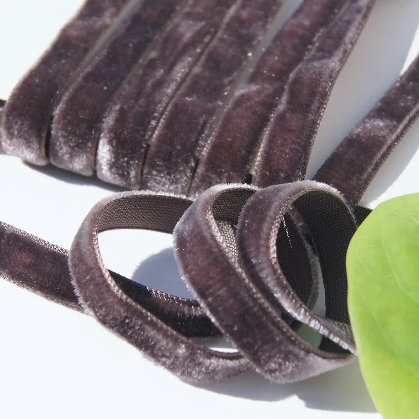 Coffee Bean Velvet Ribbon Vintage from France 9mm